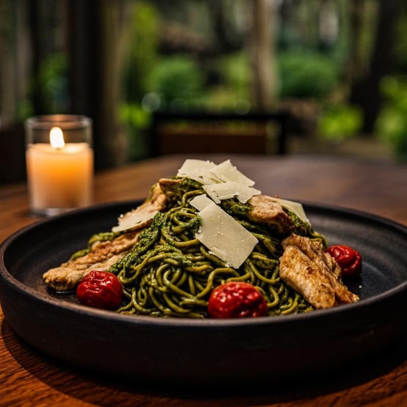 Pasta al pesto con pollo